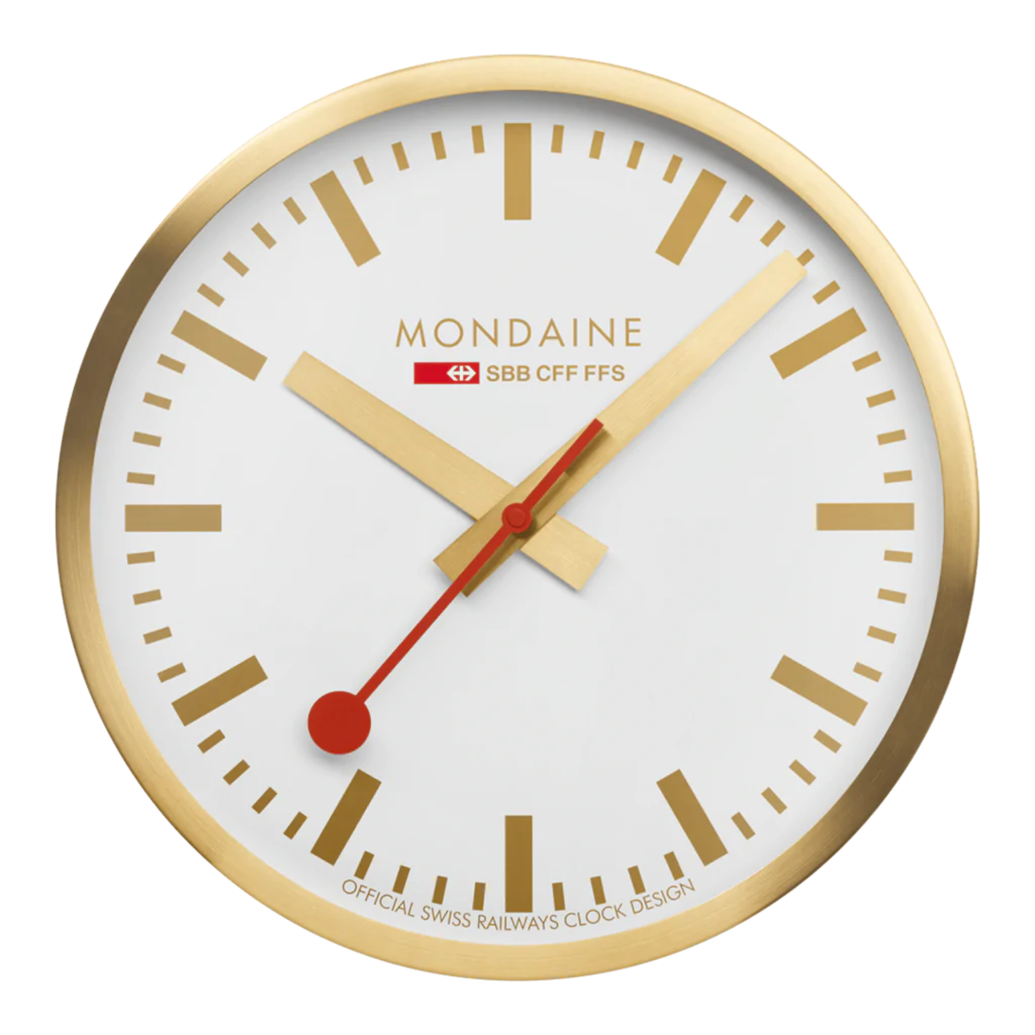 MONDAINE OFFICIAL SWISS RAILWAYS BRUSHED GOLD WALL CLOCK