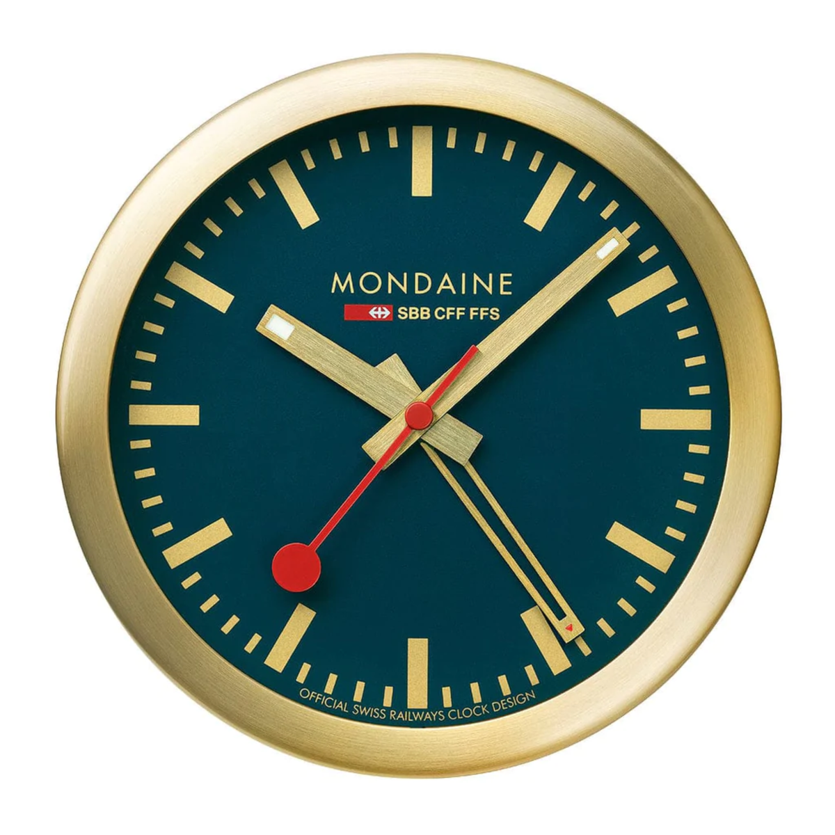 MONDAINE ALARM TABLE CLOCK DEEP OCEAN BLUE - BRUSHED GOLD 125MM”