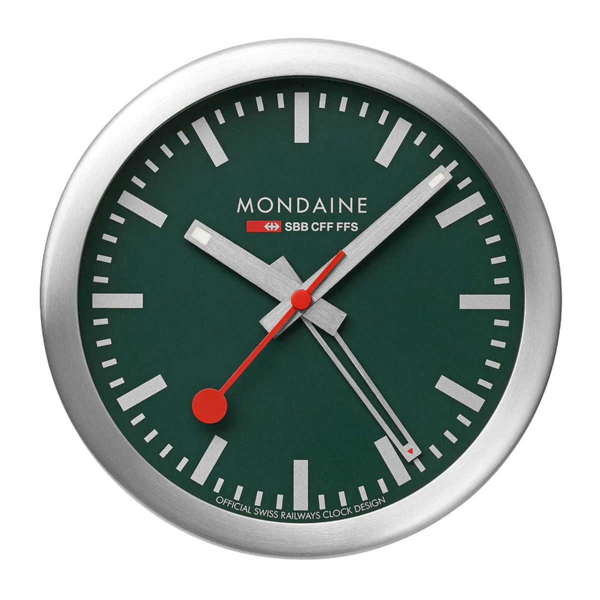 MONDAINE ALARM TABLE CLOCK GREEN DIAL - STAINLESS STEEL 125MM
