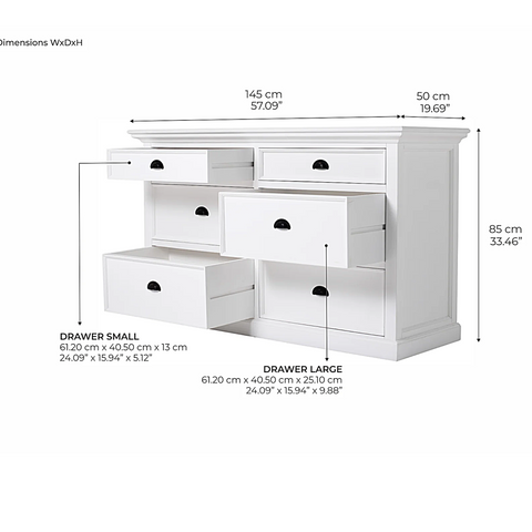 HALIFAX 6 DRAWER MAHOGANY BEDROOM DRESSER - WHITE*