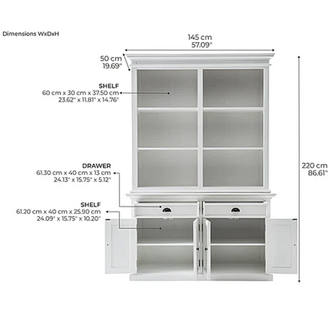 HALIFAX OPEN MAHOGANY BOOKCASE WITH 6 SHELVES - WHITE