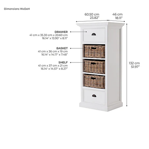 HALIFAX GRAND 2 DRAWERS & BASKETS UNIT - WHITE