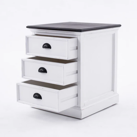 HALIFAX ACCENT 3 DRAWER BEDSIDE TABLE- WHITE & DK BROWN