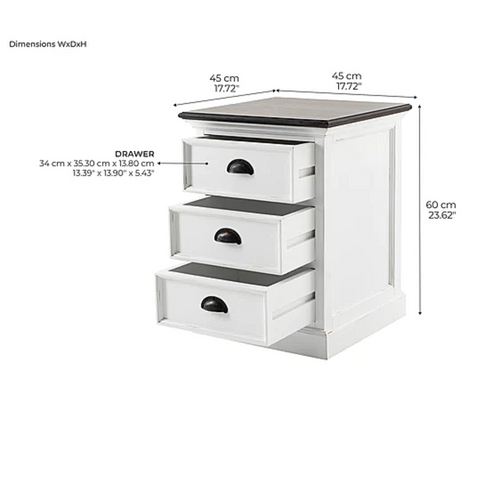 HALIFAX ACCENT 3 DRAWER BEDSIDE TABLE- WHITE & DK BROWN