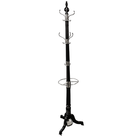 MANHATTAN MAHOGANY AND CHROME COAT STAND - BLACK