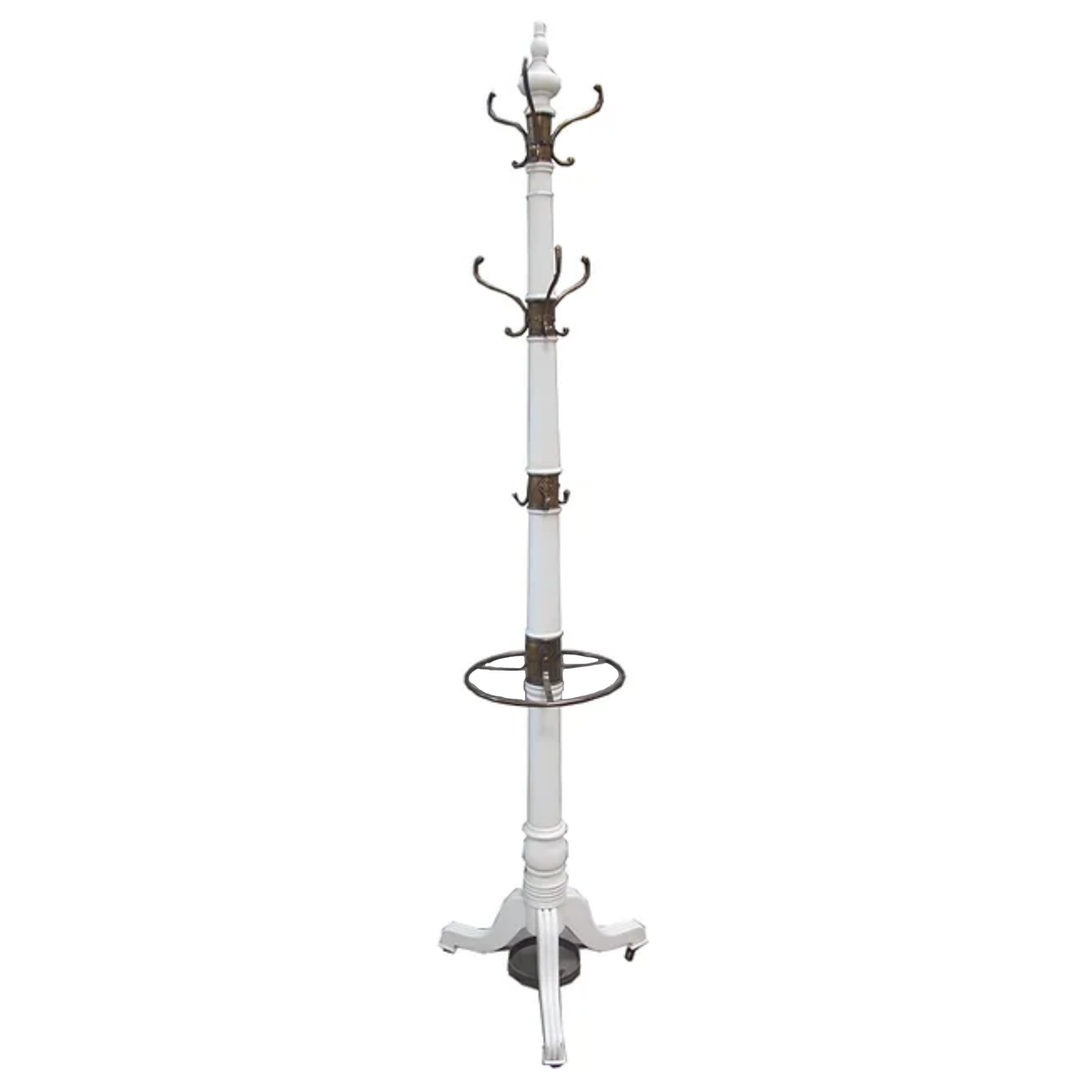 MANHATTAN MAHOGANY AND POLISHED BRASS COAT STAND - WHITE