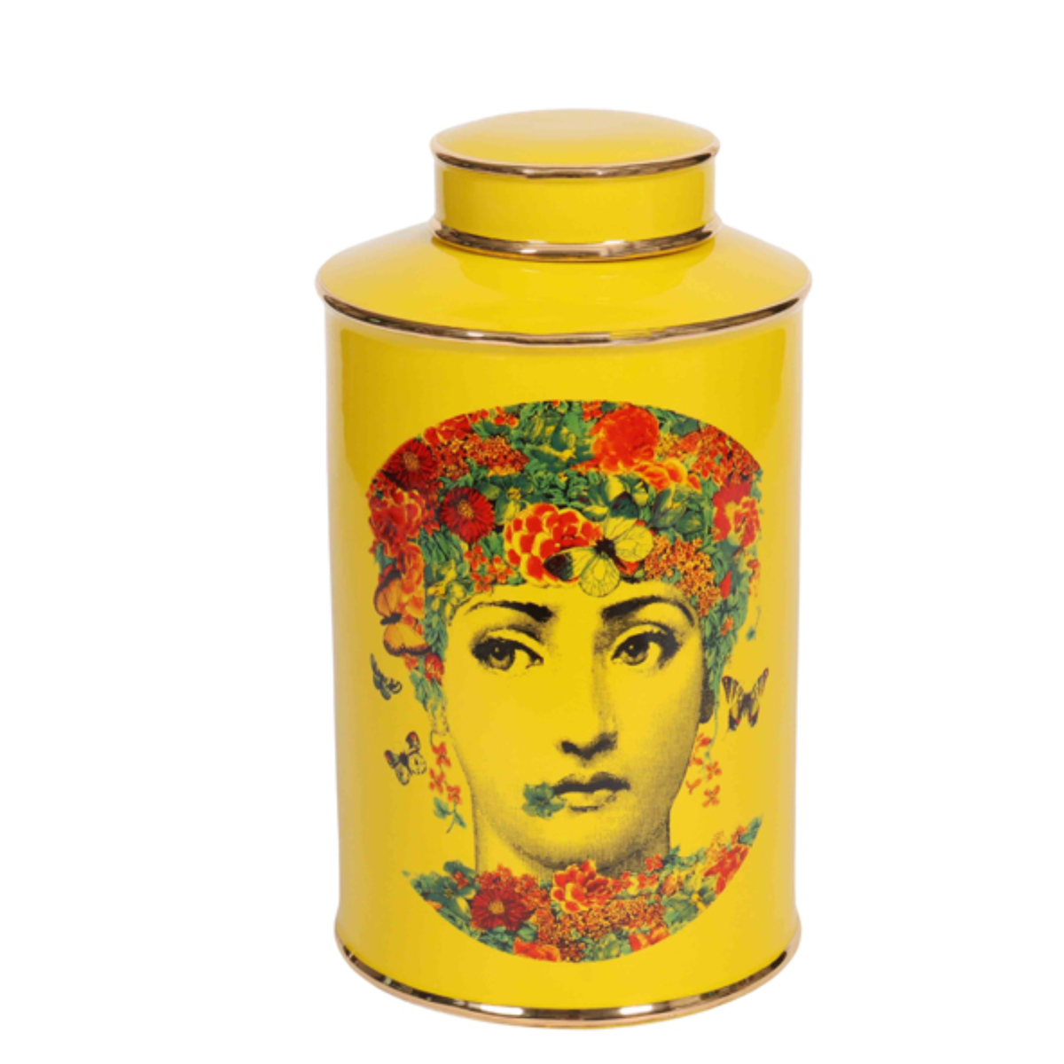 SOPHIA CERAMIC FACE PRINT 30CM(H) LIDDED JAR - MUSTARD