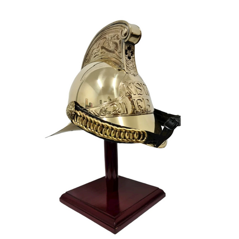 FIREMAN'S HELMET NSW EMBOSSED WITH WOOD STAND