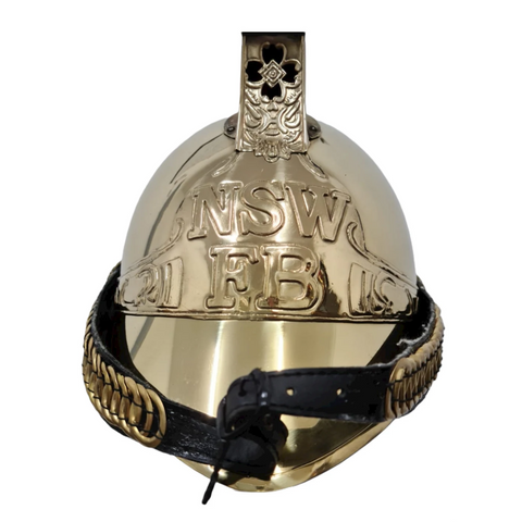 FIREMAN'S HELMET NSW EMBOSSED WITH WOOD STAND