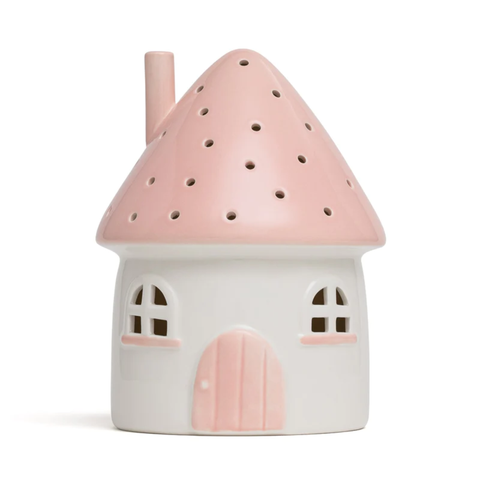 ELFIN HOUSE NIGHTLIGHT WITH REMOTE - PORCELAIN - PINK & GOLD