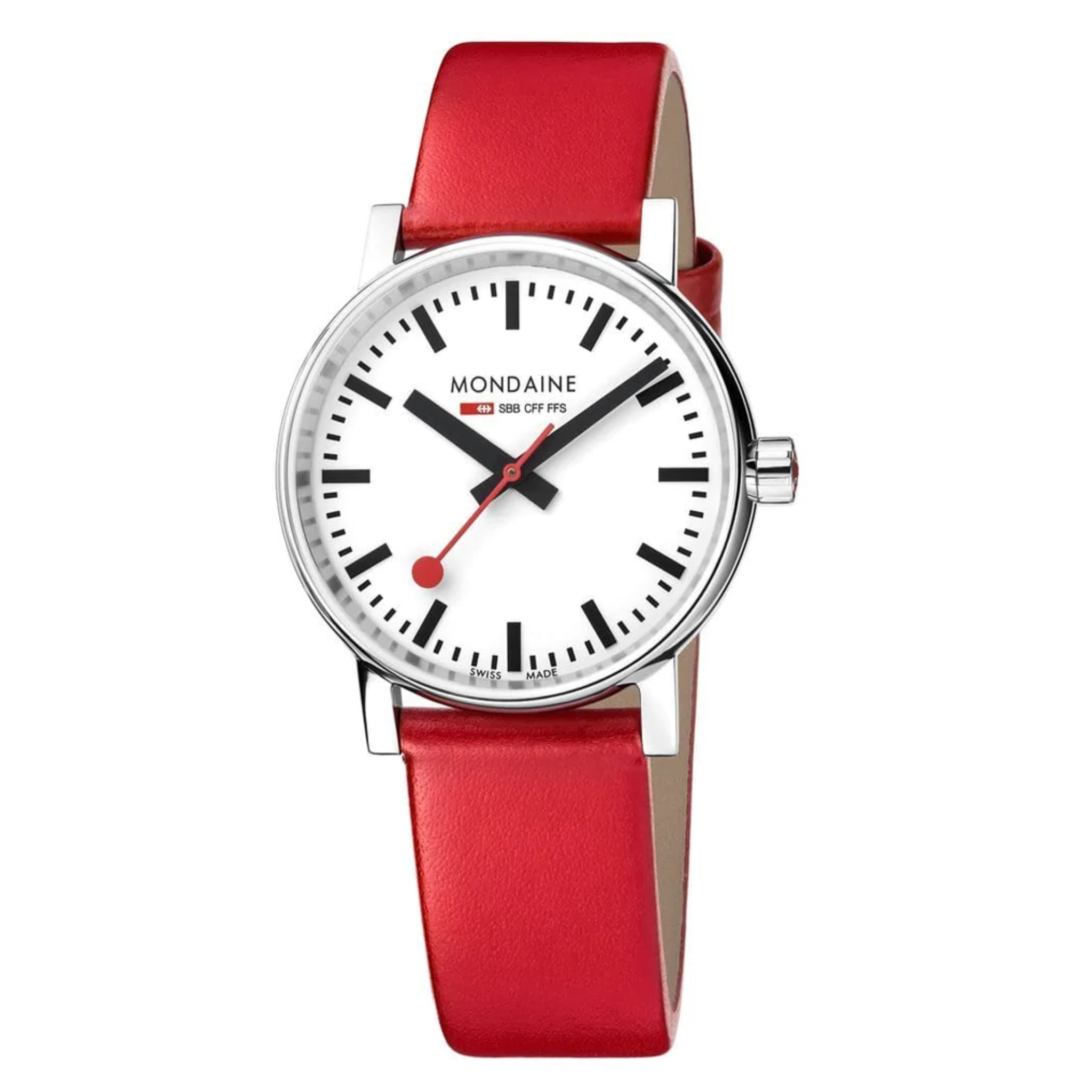 MONDAINE OFFICIAL SWISS RAILWAYS EVO2 WATCH - RED LEATHER 35mm