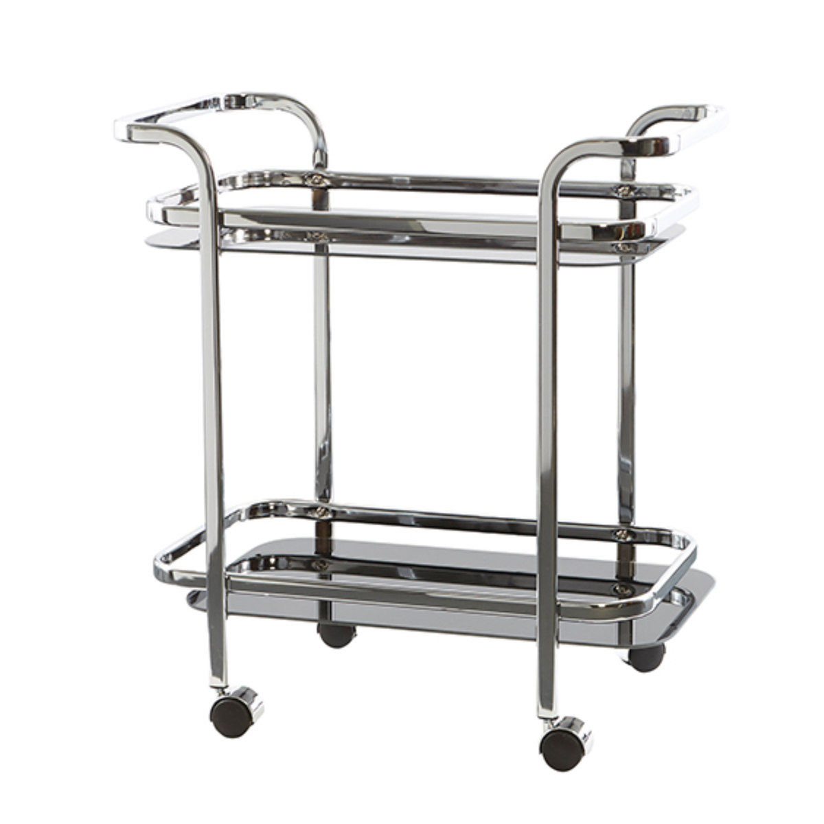 MATHIEU CHROME BAR CART BLACK GLASS RECT