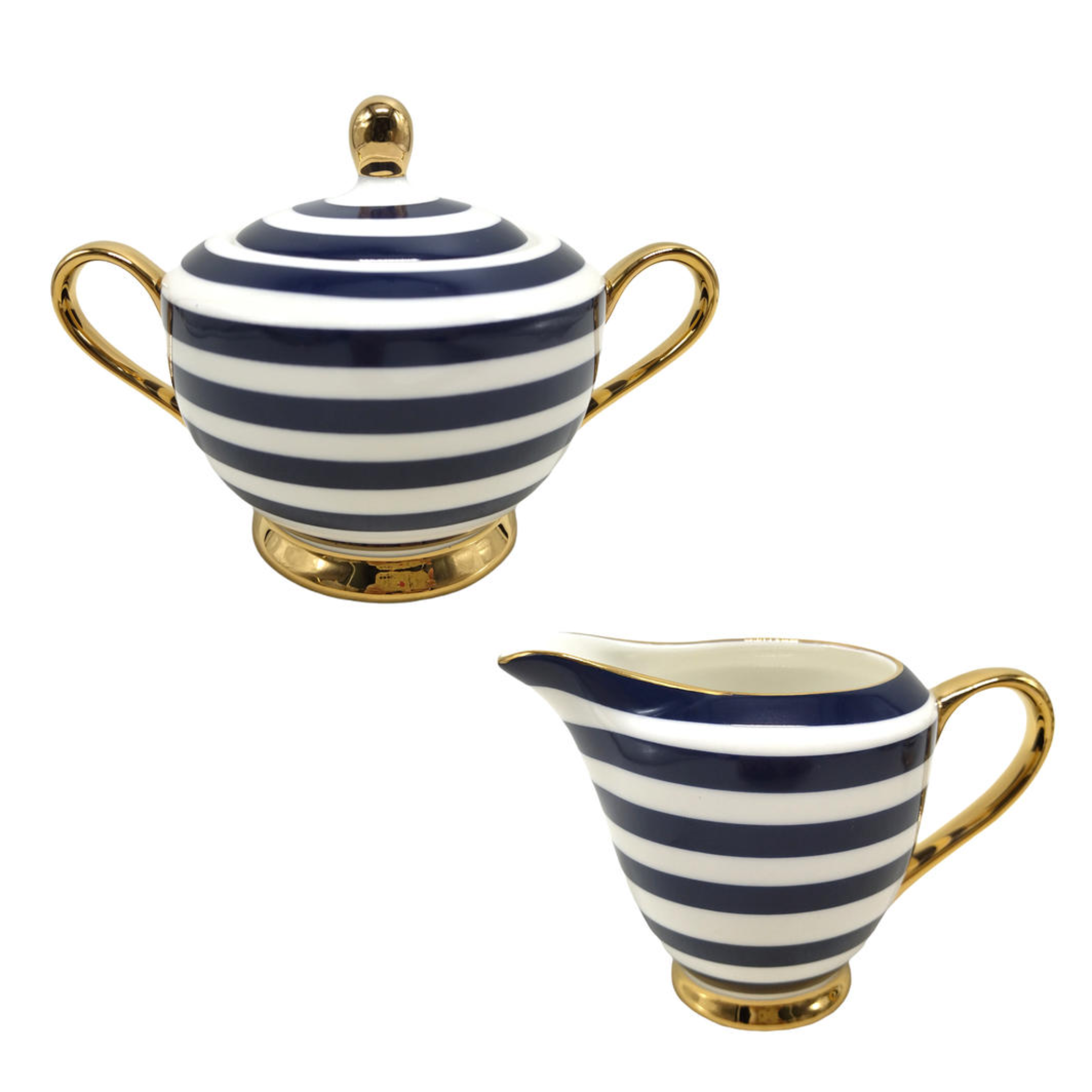 SUGAR AND CREAMER SET - NAVY STRIPE