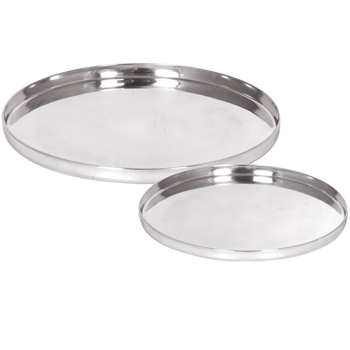 SILVER ALUMINIUM ROUND TRAY SET 2