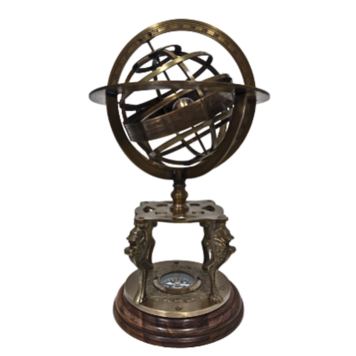 BRASS ARMILLARY SPHERE WITH COMPASS