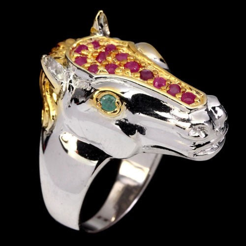 Ruby and Emerald Horse head ring