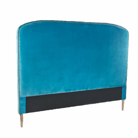 VELVET QUEEN BEDHEAD WITH BRONZE STUD DETAIL - AQUA