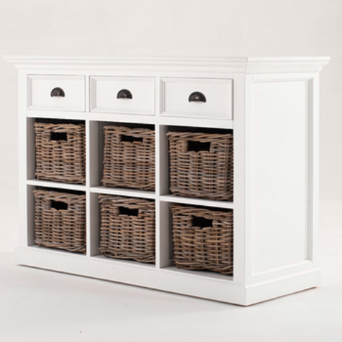 HALIFAX 3 DRAWER 6 RATTAN BASKET BUFFET - WHITE*