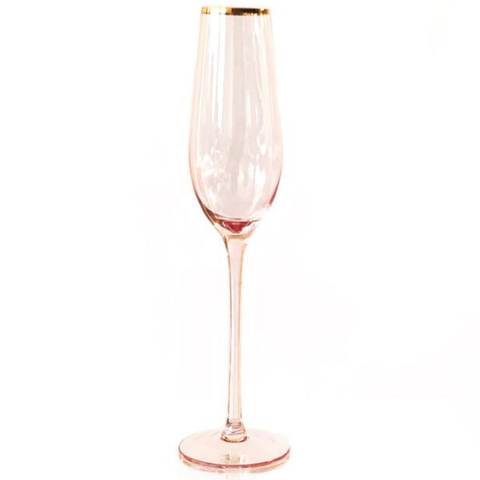 CRYSTAL CHAMPAGNE FLUTE (BOX 4) - PINK GOLD TRIM