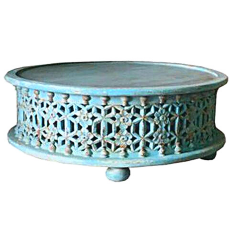 DELILAH CARVED COFFEE TABLE - WEATHERED TURQUOISE