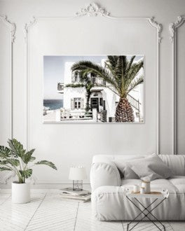 MEDITERRANEAN HOLIDAY BY THE OCEAN - FRAMED CANVAS