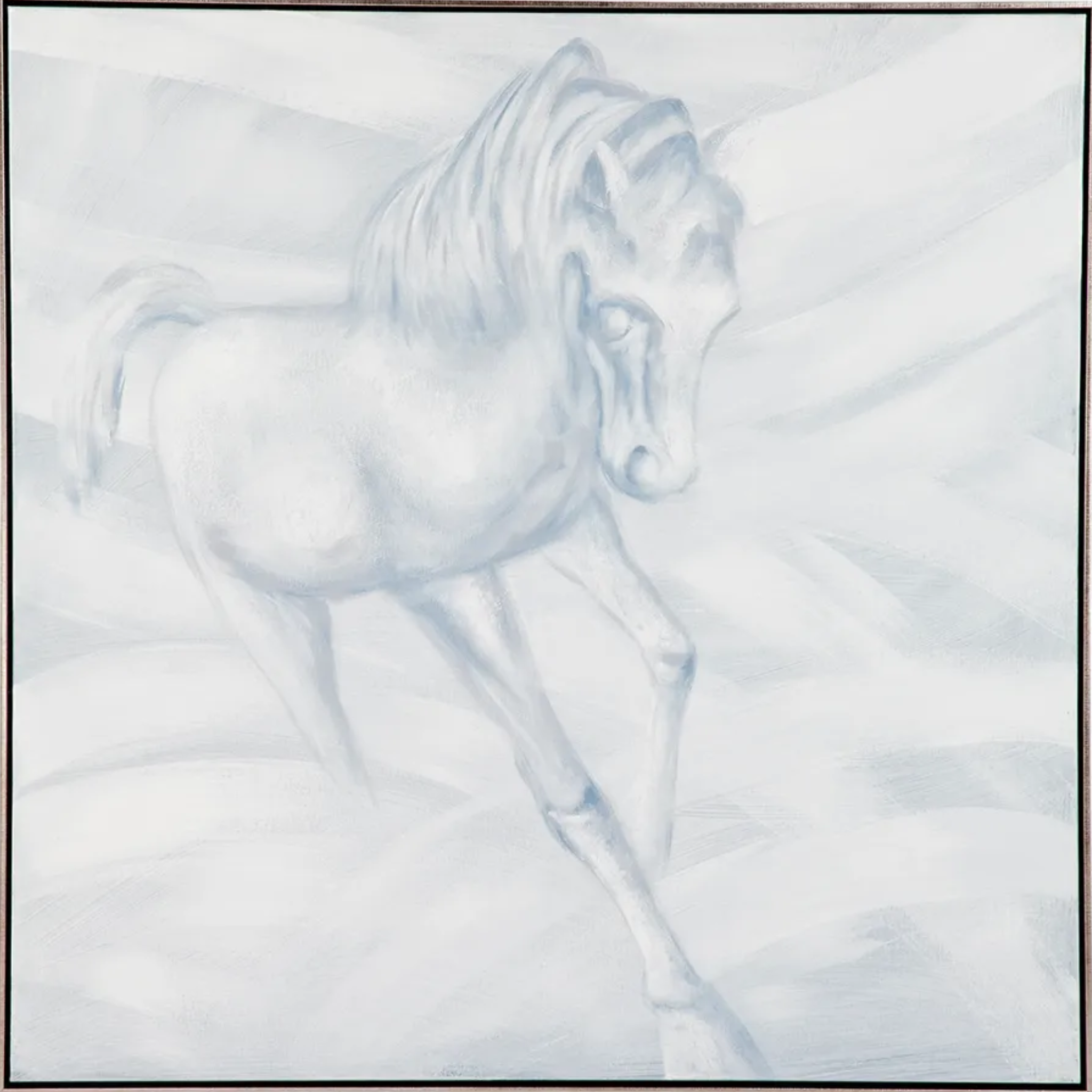 WHITE STALLION OIL ON CANVAS PAINTING