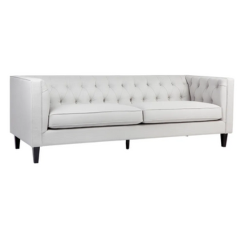 JAMES 3 SEATER TUFTED LINEN SOFA - COOL GREY