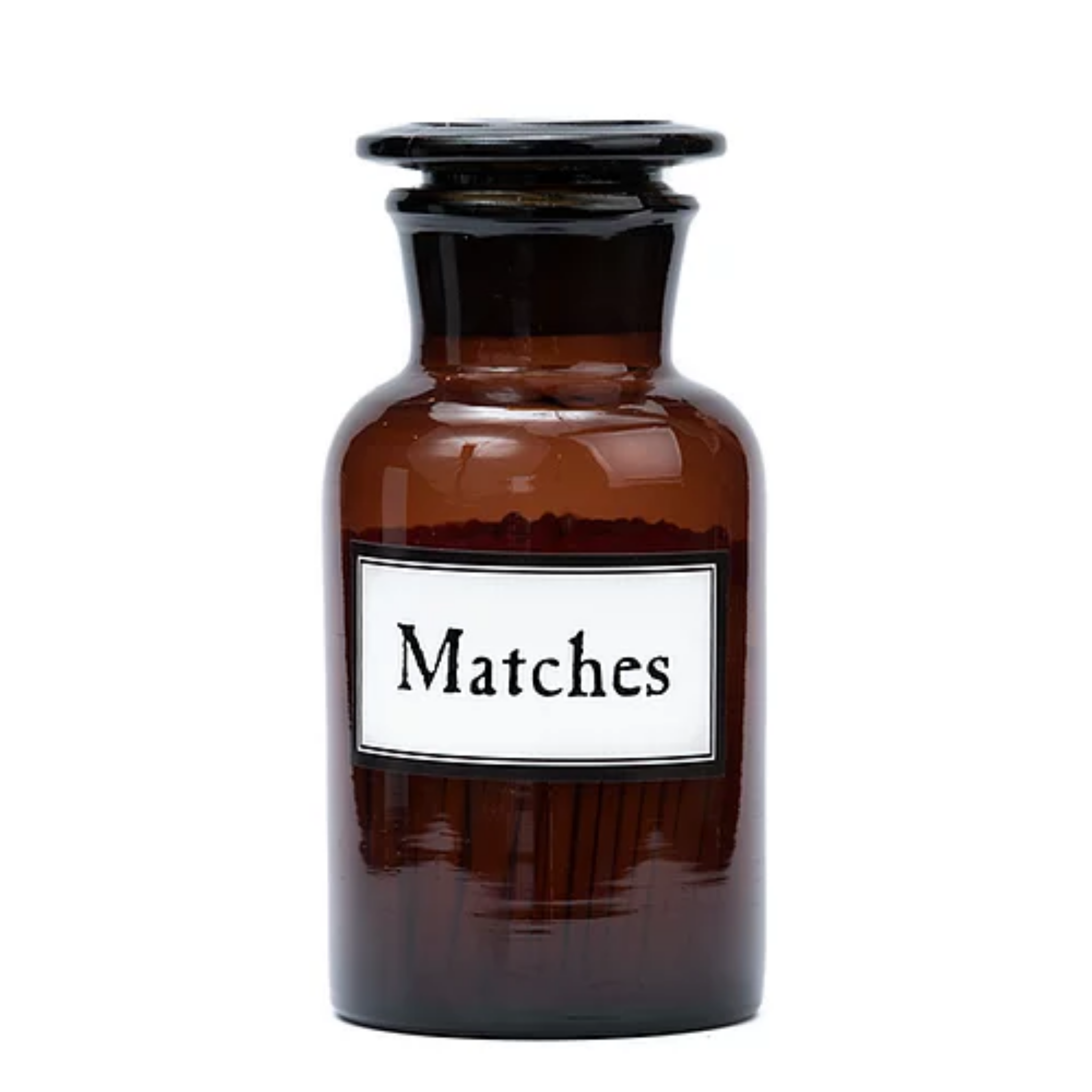 APOTHECARY JAR OF MATCHES - AMBER