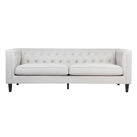 JAMES 3 SEATER TUFTED LINEN SOFA - COOL GREY